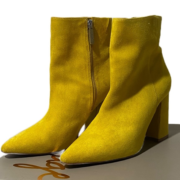 Charles By Charles David Shoes - Charles by Charles David Yellow Suede Pointed Toe Block Heel Booties